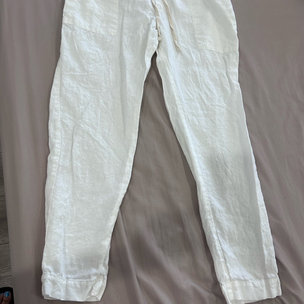 ENZA COSTA • White Women Elastic Drawstring Linen Pants•L/32 waist w/ Stretch • - Picture 2 of 11